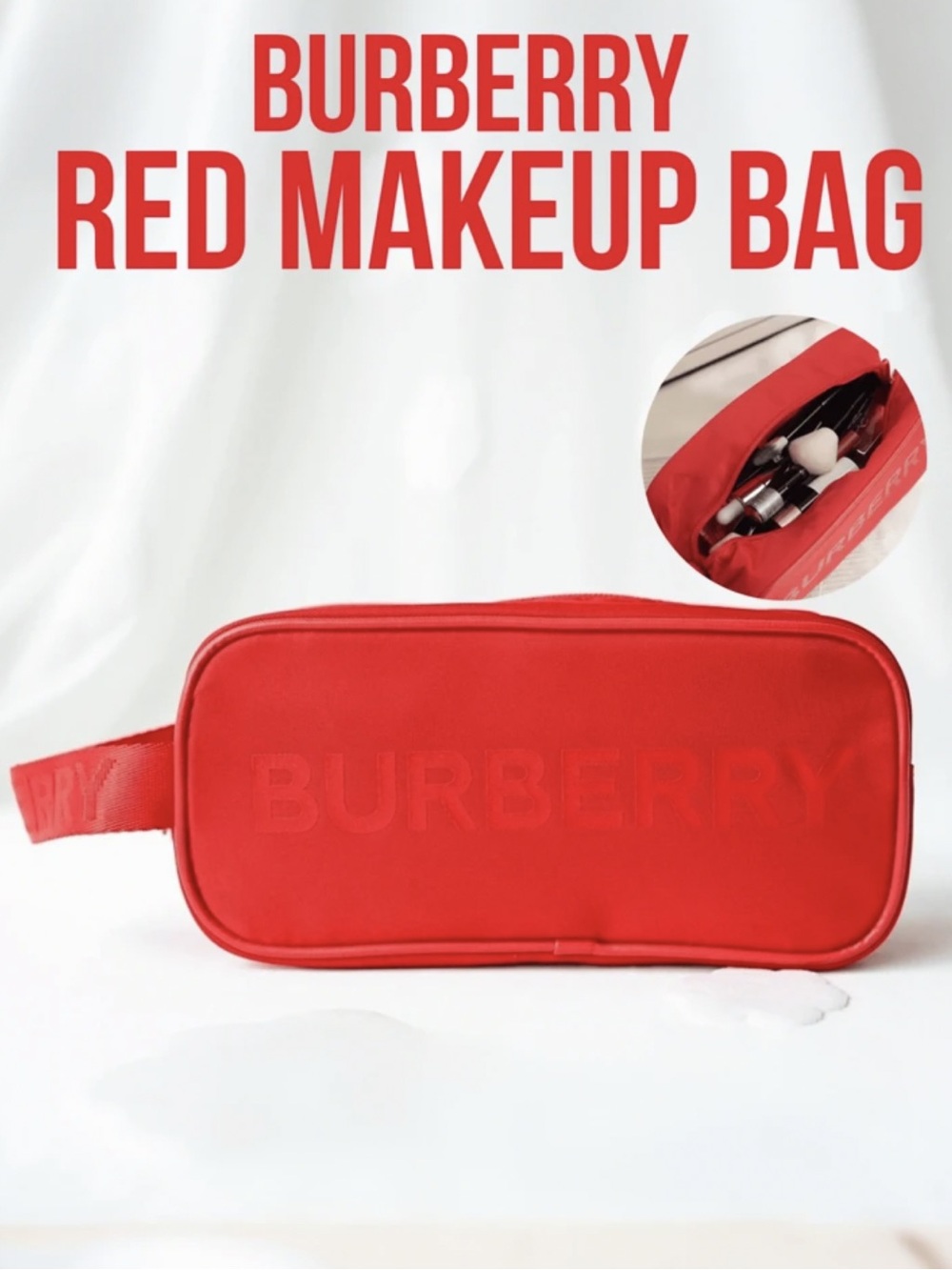 Burberry Red Toiletry Bag with Embossed Logo
